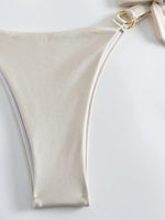 Micro Bikini Sexy Women Swimsuit 2024 Solid Beige Halter Ring Linked Push Up Mini Bikinis Summer Bathing Suit Thong Swimwear