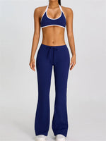 Breathable Yoga Suit for Women Color Contrast Shockproof Sports Bra Drawstring High Waist Pants Gym Running Fitness Suits