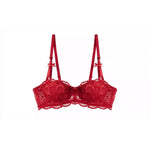 French Girl Lingerie Red Thin Hollowed Half Cup Bra SetSexy Tushy Xmas Gift Her Desire Temptation Lace Hip Out Holiday Season