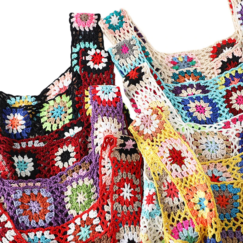 Summer Women Flower Crochet Vest Sleeveless Cover-ups Hollow Out Knit Crop Tops Bohemian Casual Daily Beach Tank Tops