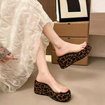 Transparent PVC Wedge Slide Mules Shoes Women Vintage Slip On Platform 7.5CM High Heel Leopard Print Polka Dot Summer Sandals