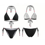2026 Summer Women's Bikini Set Striped Dots Halter Bra with Side Tie-ups Bead Briefs 2 Piece Swimsuits Female Bathing Suits