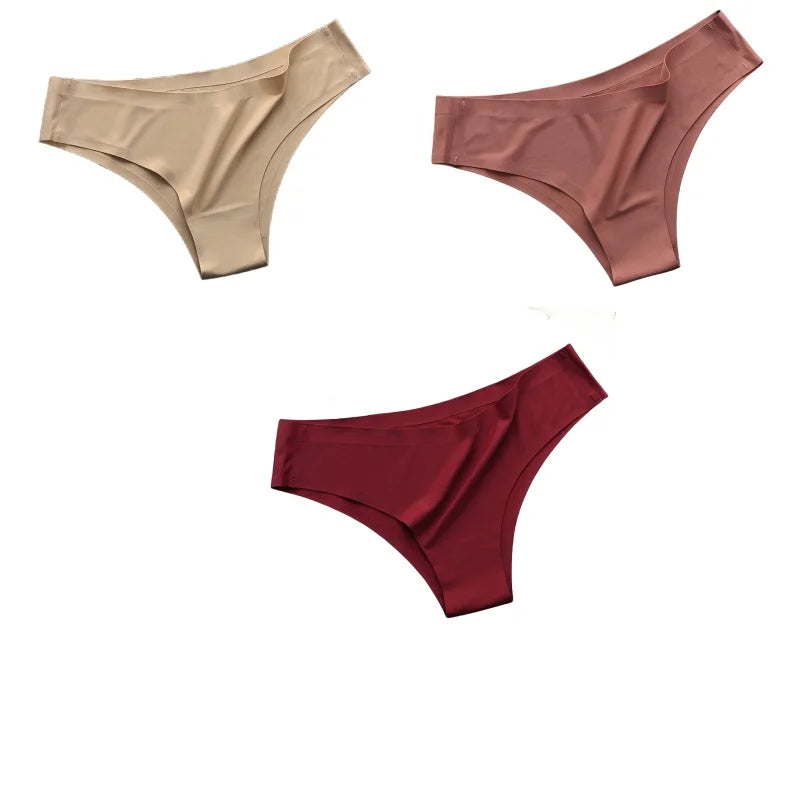 3Pcs/Set Women's Smooth Ice Silk Briefs Low-Rise Ice Silk Brazilian Panties No-Show Breathable Underwear Seamless Bikin
