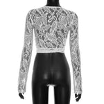 FDYOUI Women's V-neck Long Sleeve Lace T-shirt 2026 Ladies Chic Bandage Lace Tee Shirts Pink Streetwear Girls Slim Crop Tops