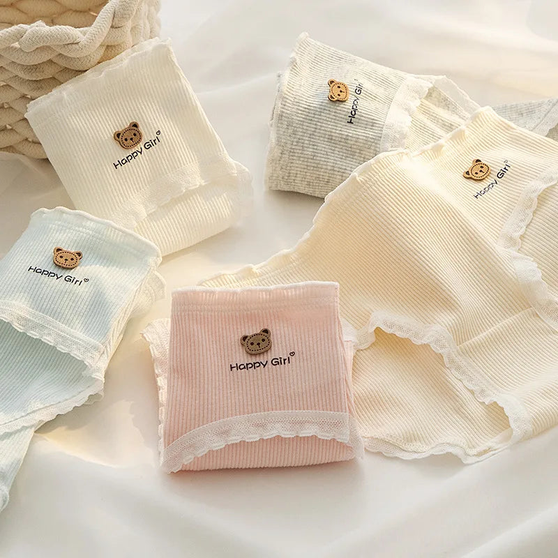 1/5PCS M-XL NEW Cute Cartoon Girl Student Underwear Cat Pants Mid-waist Graphene Cotton File Trackless Briefs Wholesale