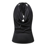 Women Summer Cowl Neck Tie Back Going out Cami Tops Sleeveless Backless Halter Tops for Streetwear