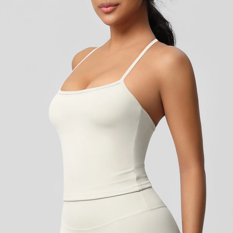 Women's Slim Fit Yoga Fitness Vest Skin Friendly Nude Sports Bra Pilates Top Beautiful Back Design Suspension Yoga Sports Bra