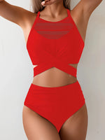 Sexy Black Mesh Patchwork Bikini Set 2026 Women Hanging Neck Bandage Cross High Waist Swimsuit Beach Bathing Suit Swimwear