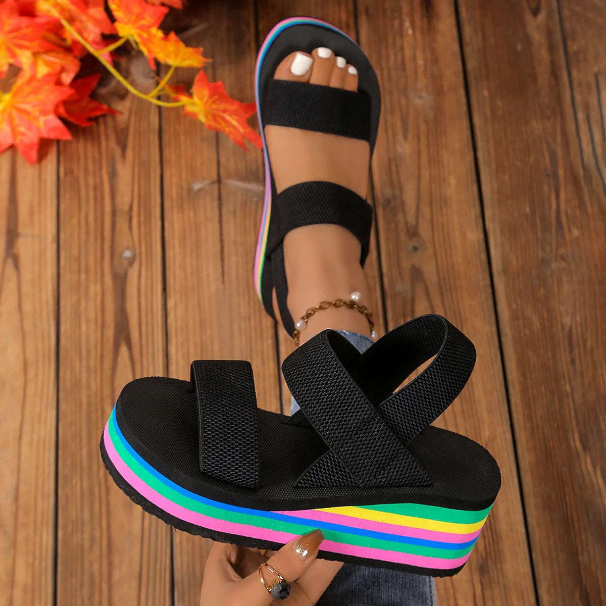 Light Weight Women Summer Sandals Leisure Wedges Shoes Rainbow Sole Soft EVA Girls Student Daily Walking Sandalias Plus Size 42