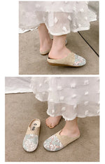 Breathable Mesh Linen Slippers For Women Summer Flat Shoes Anti-slip Female Indoor Outdoor Slides Office Lady Walking Sandals