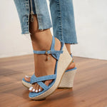 Summer Slope Heel Buckle Open Toe Wedge Ultra High Heel Women's Sandals 2026Fashion One Line Buckle Sandals Women ShoesHeels