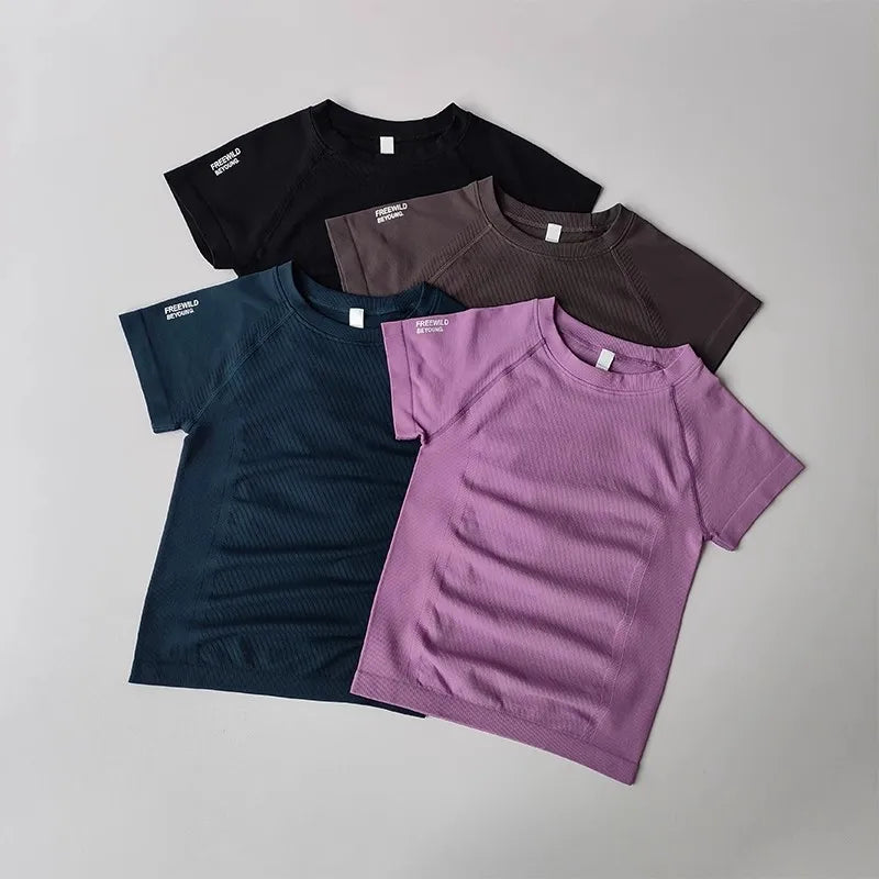 Women's Slimming Yoga Sports T-Shirt Quick Drying Breathable Summer New Fitness Short-Sleeved Yoga Fitness Wear