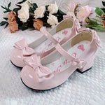 Lolita Style Cute Round Head Jane Pumps With Bow Women's Sweet Party Dress Midi Heels Shoes Fashion PU Sandals
