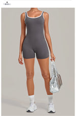 Color Blocking Brushed Yoga Jumpsuit Women Hollow Out Backless Tight Sport One Piece Suit Gym Running Exercise Fitness Bodysuits