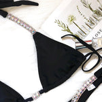 4 Colors Sexy Bikini Women Solid Luxe Rhinestone Bandage Halter Swimwear Swimsuit Female Bikinis Set Bathing Suit Beach Thong