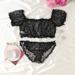 Women 2-Piece Transparent Erotic Sexy Lingerie Dot Embroidery Mesh Fancy Outfit Romantic Hot Underwear Set Bra And Panty Sets