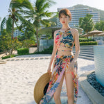 Print High Waist High Neck Swimsuit 3 Pcs Bikini Set Women Men's Swim Shorts Summer Surfing Suit Couples Bathing Suit Holiday