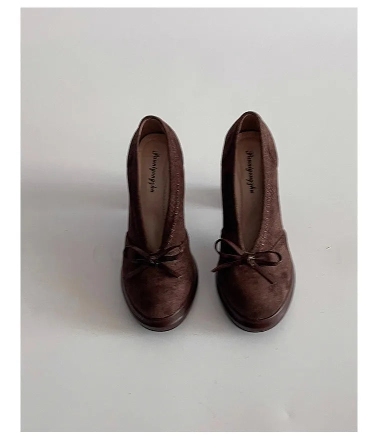 Spring Autumn Platform Mary Jane Shoes Women Thick High Heels Shoes Vintage Slip on Butterfly-knot Pumps 2026 New