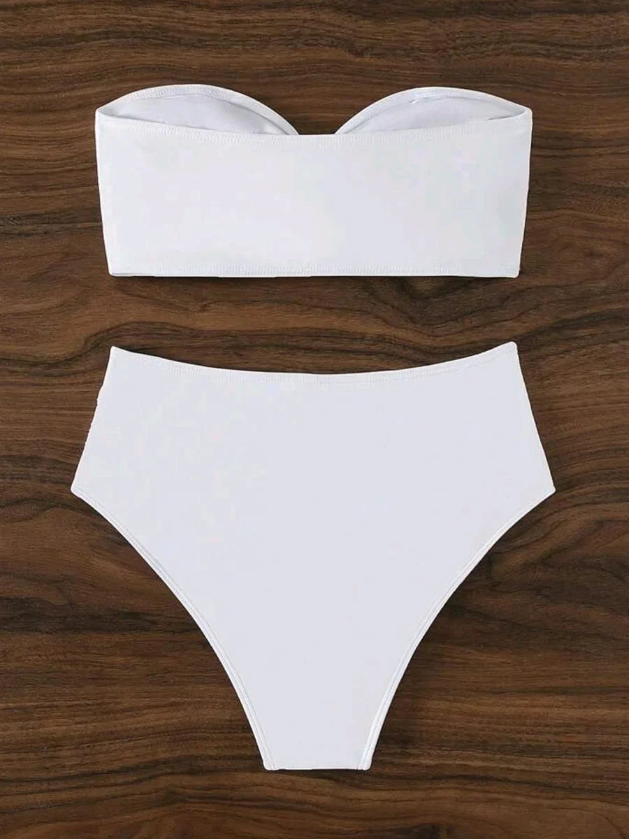 XS - XL 3D Flower Female Bandeau Swimsuit High Waist Bikini Women Swimwear Two-pieces Bikini Set Bather Bathing Suit Swim Lady