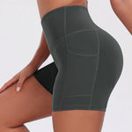 Solid Pocket Shorts Women Fitness Sports Short High Waist Yoga Short Cycling Comprehensive Training Jog Squat Proof
