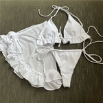 White Mesh Cover Up Swimwear String Halter 3 Piece Bikini Set Micro Thong Swimsuit Beachwear Ruffled Triangle Bikinis 2026 Mujer
