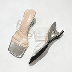 Y2K PVC Transparent Designer Sandals Women Shoes Slip On Hollow Wedge Slide Mules Beach Vacation 6cm Comfortable Walking Heels