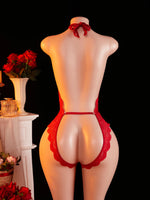 Adult Deep V-neck Hanging Neck Lace Flower Print Lingerie Solid Color Knitted Sexy Backless Underwear Women's Jumpsuit Clothing