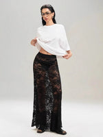 Sexy High Waist Black Lace Skirts for Women 2026 Summer See-through Long Maxi Skirt Female Hollow Out Slim Holiday Party Dress