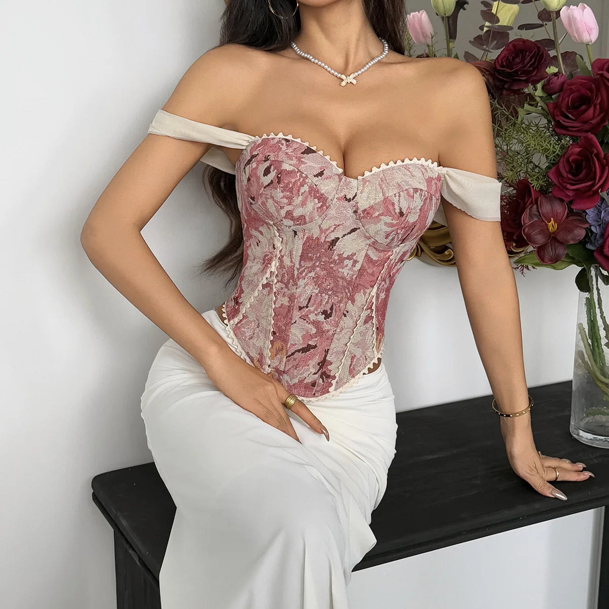 Phantasy Vintage Strap Floral Print Tank Top Women French Style Pink Camisole Lady Elegant Blue Vest 2026 Summer Party Dress up
