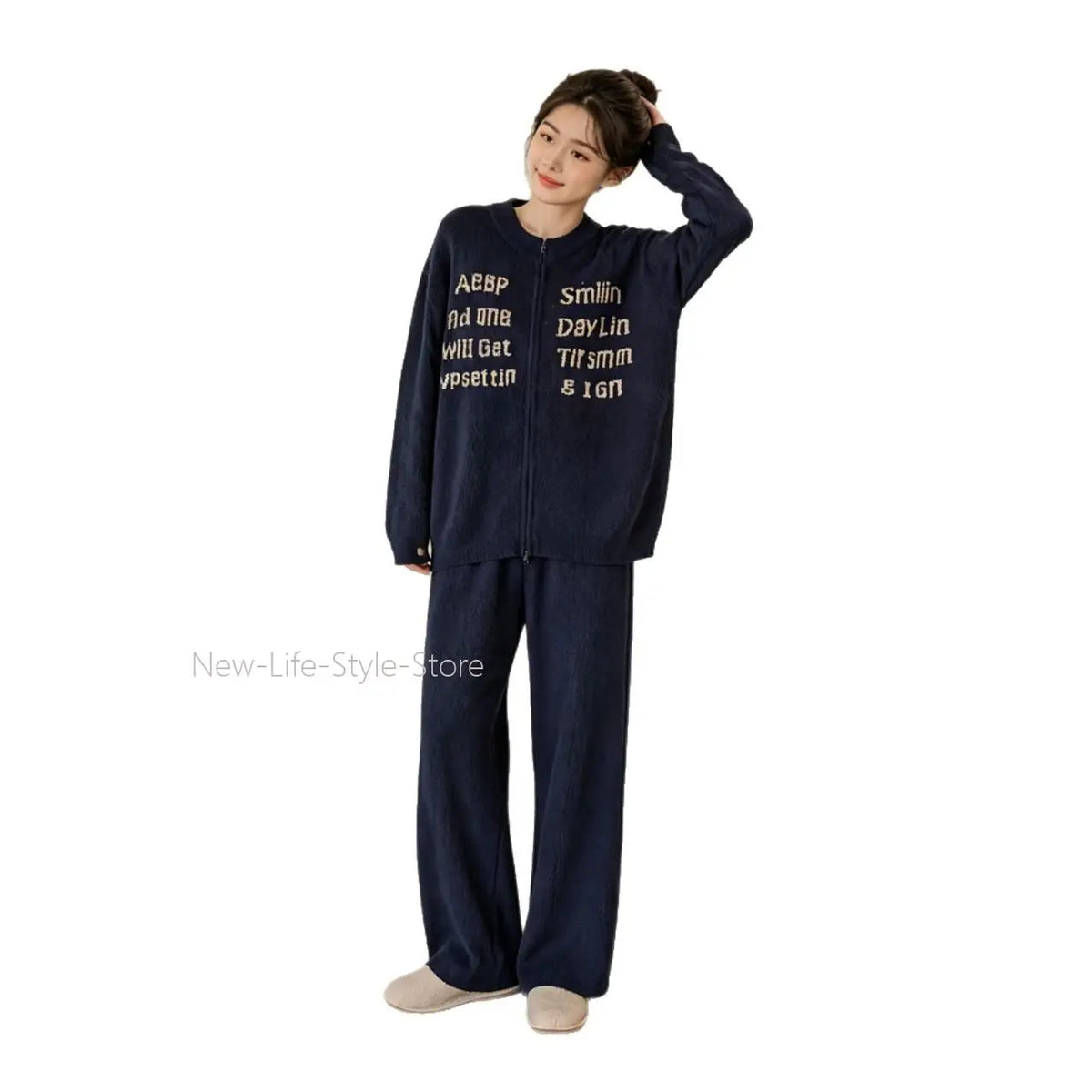 Autumn Winter Thick Zipper Cardigan Casual Wearable Outside Ladies Homewear Sleepwear Women Half Velvet Two Piece Pajama Set