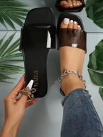 Women Fashion Sandals 2026 New Summer Flat Shoes Square Toe Slip-on Girls Indoor Street Slippers Plus Size Beach Slides