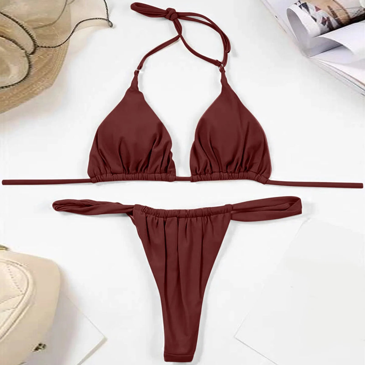 Sexy Bikini Set Two Piece Swimsuit Bikini Set Push Up Bra Solid Thong Women Swimwear Beachwear Bathing Suit Traje De BañO 2024