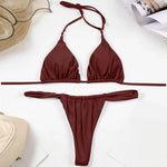Sexy Bikini Set Two Piece Swimsuit Bikini Set Push Up Bra Solid Thong Women Swimwear Beachwear Bathing Suit Traje De BañO 2024