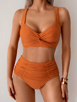 Sexy Black Two Piece Swimsuit Women Cross Pleate Push Up Padded Bikini Set Summer Bathing Suit Slim High Waist Swimwear Biquini