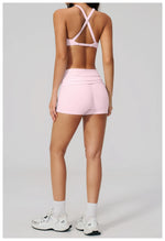 Women Two Piece Gym Yoga Sets Back Cross Sports Bra Pleate High Waist Short Fitness Suit Outdoor Running Camisole Tops Outfits