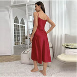 New Sexy Solid Color Long Nightdress Women's Pajamas Ice Silk Sexy Seductive Silk Stain Halter Pajamas Fashion Home Wear