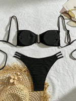 XS - L Wrinkled U Rings Bandeau Bikini Women Swimwear Female Swimsuit Two-pieces Bikini Set Bather Bathing Suit Swim Beachwear