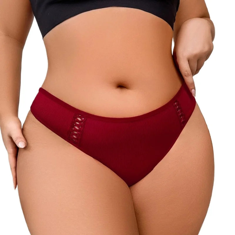 1 Pcs Large Size Tie Bow Sexy Women G-string Low Rise Sexy Thongs Comfortable Breathable Ribbed Ladies Thongs Intimate Lingerie