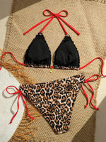 Vintage Red Leopard Print Micro Bikini Set 2026 Women Drawstring Side High Waist Swimsuit Holiday Bathing Suit Push Up Swimwear