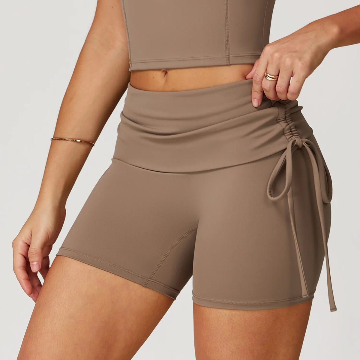 Women's Yoga Pants Summer Folding Drawstring High Waisted Nude Tight Sports Shorts Breathable Tummy Control Workout Leggings