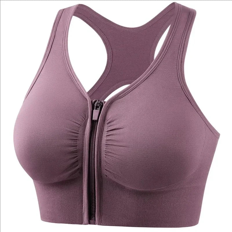 Women Front Zipper Sports Bra Fitness Vest Fashion Wire Free Yoga Gym Top Comfort Workout Sports Underwear