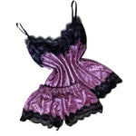 Summer Lace Sleepwear Sexy Satin Pajamas Set Women Nightshirt 2 Pieces Crop Tops and Shorts Set Homewear Loungewear
