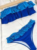 Ruffle Block Color Bikini Set Women 2026 Sexy Strapless Off-Shoulder Swimsuit Sexy High Waist Backless Bathing Suit Beachwear