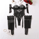 New Lace perspective Sexy Backless Slim Fit curve S-shaped Figure Sexy Seductive Lingerie Jumpsuit Two-piece Set