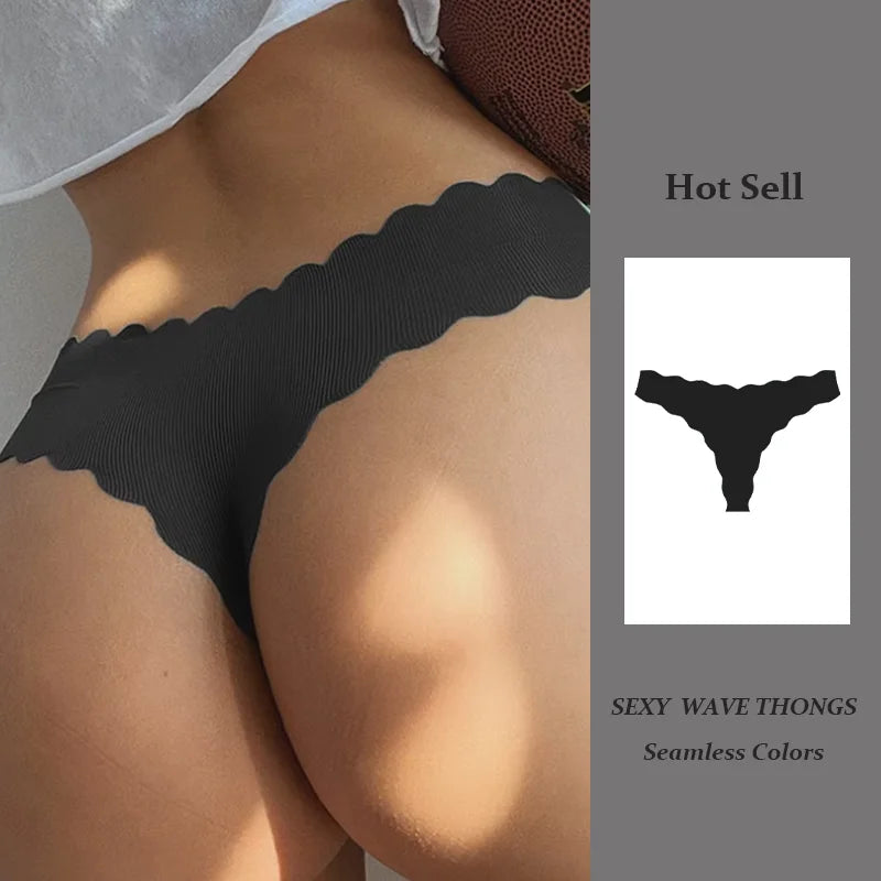 Women Sexy Seamless Panties Wavy Design Ultra-thin Panties Women Ice Silk Underwear Sexy Panty Low Waist G-string Female Solid