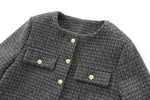 Foridol Tweed Knitted Dark Grey Blazer Coat Women Autumn Winter Gingham Short Coat Office Lady Vintage Buttons Veste