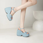 2025 New Summer Women High Heel Shoes Platform Square High Heel Ladies Sandals PU Leather Open Toe Buckle Dress Women Shoes