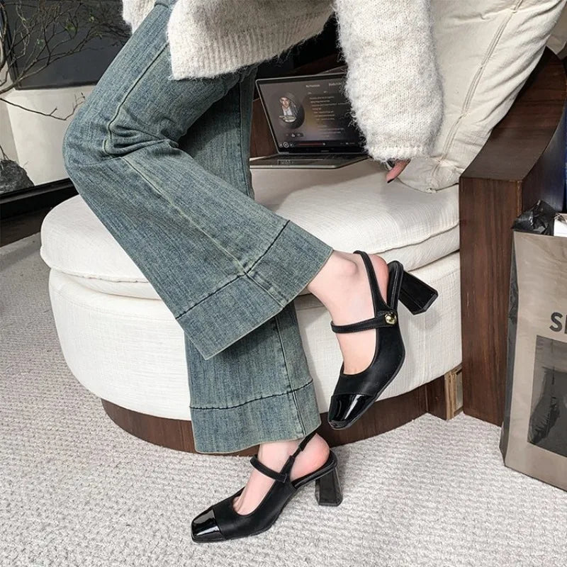 Summer High Heel Women Sandals Fashion Square Toe Shoes Design Style Banquet Party Sandalias Shoes