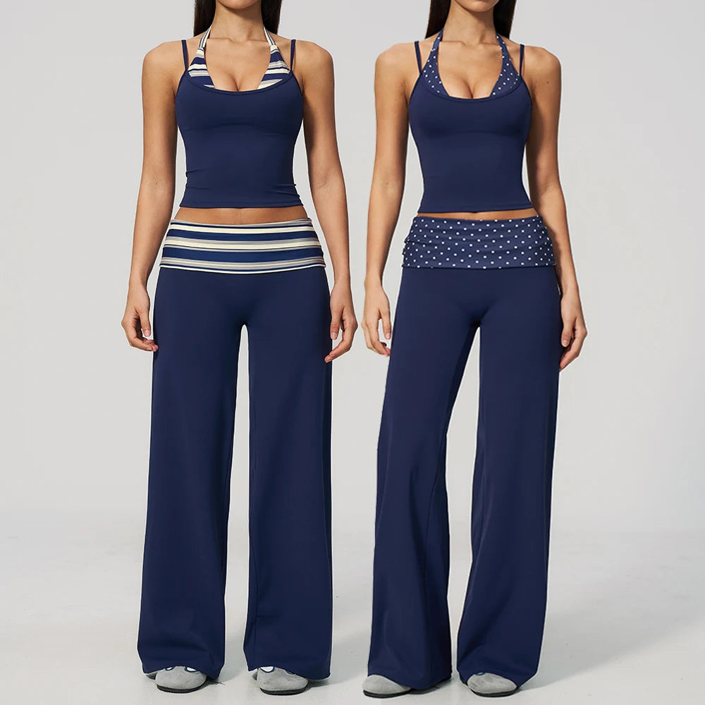2PCS Yoga Set Women Tracksuit Polka Dot Athletic Wear Striped Workout Set Push Up Gym Outfits High Waist Butt Lift Yoga Clothes
