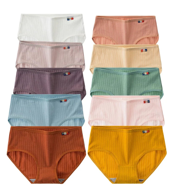 10Pcs/Set Women Cotton Seamless Panties Sexy Underwear Female Breathable Solid Color Underpants Lingerie Low Rise Briefs M-XL